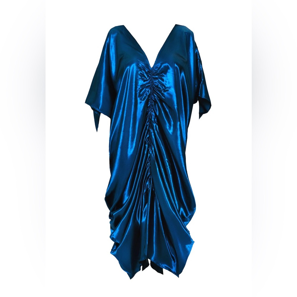 BFYNE TIKARI KAFTAN Elegant Blue Satin Dress O/S M L XL XXL - Picture 2 of 3